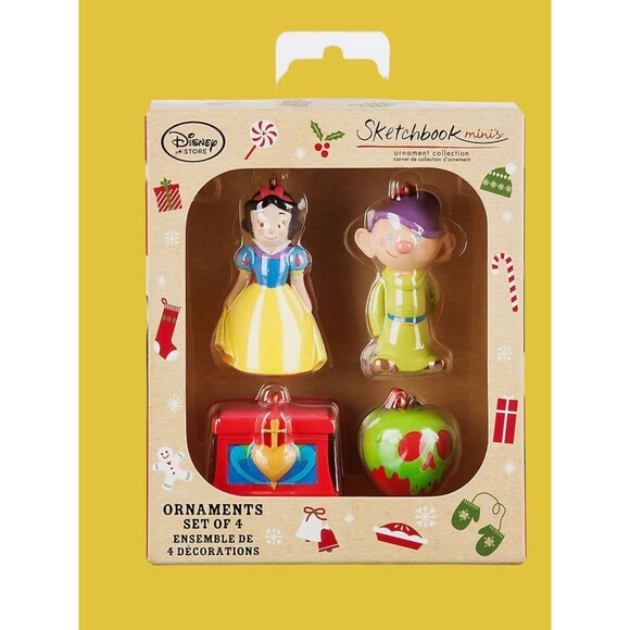 Disney Store Sketchbook Minis 4 Set Christmas Ornaments Snow White & Dopey (NIB) - Picture 2 of 8